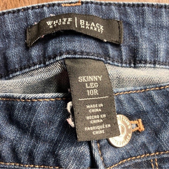 White House Black Market Feel Beautiful Size 10 Skinny Jeans Tan trim on Pockets - Picture 3 of 12